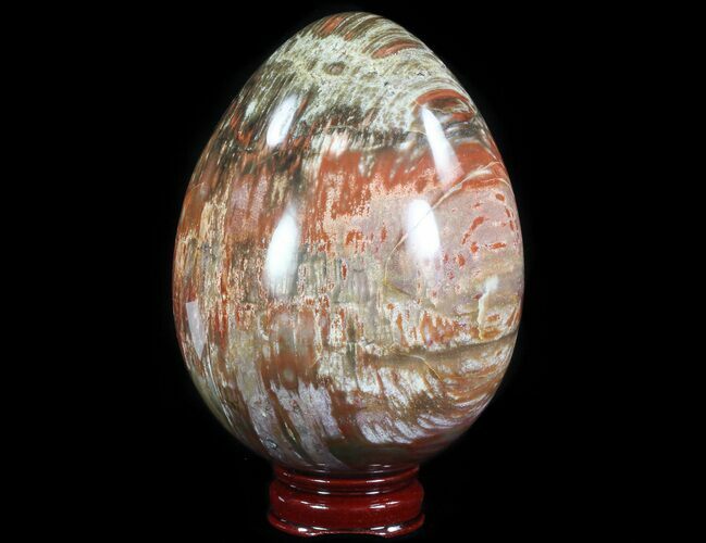 Polished Petrified Wood Egg - Red & Purple Hues #51695